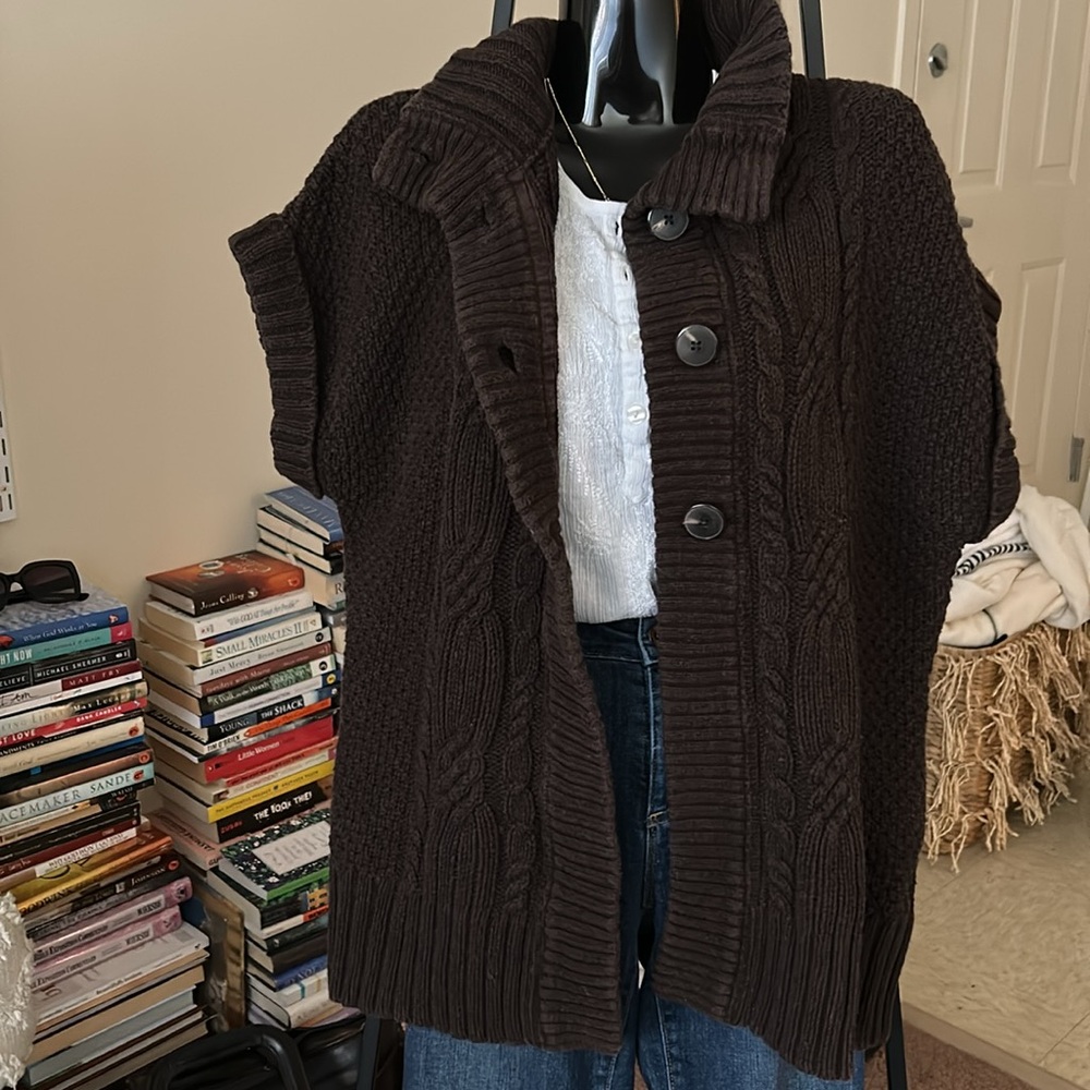 Eddie Bauer Chunky Brown Knit Button-Up Sweater Cardigan Size L